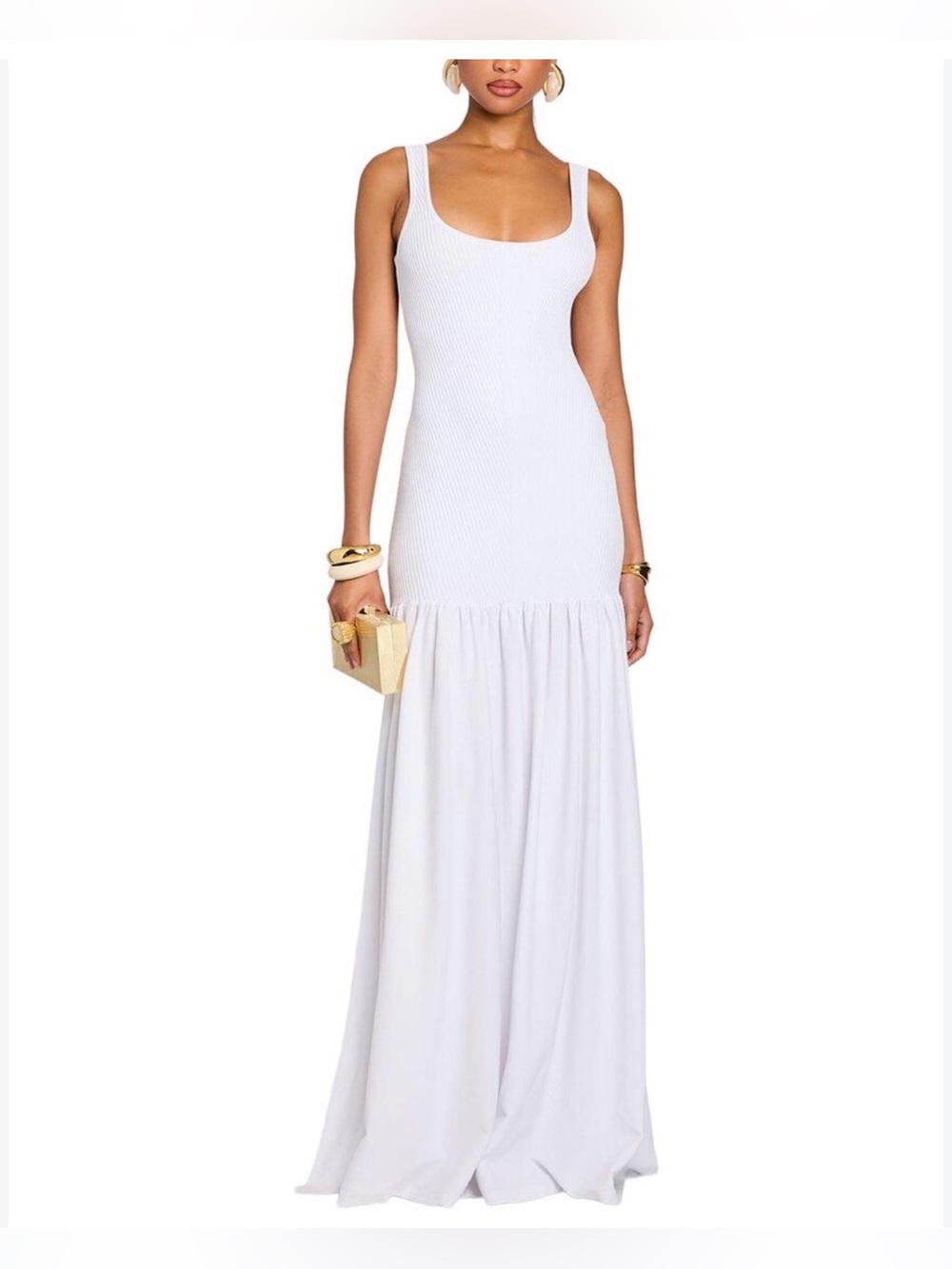 Retrofete White Scoop Neck Sleeveless Maxi Dress